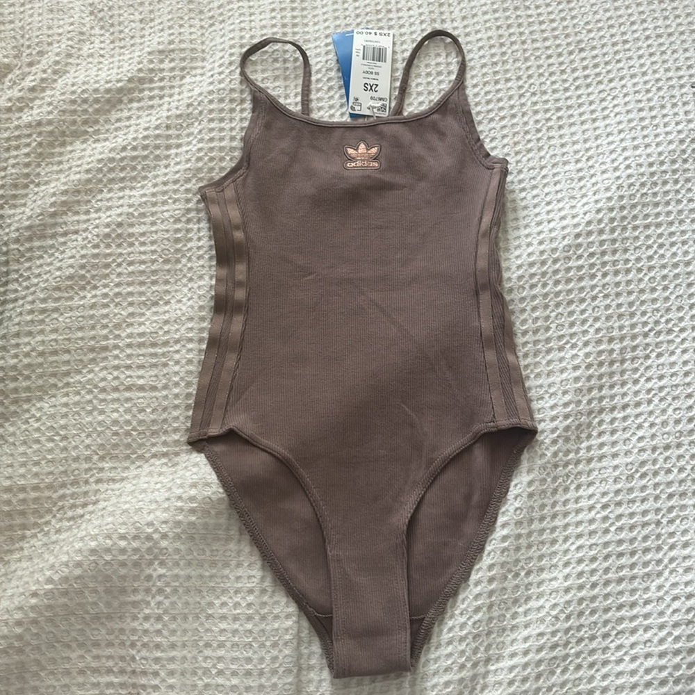NWT Adidas chocolate brown scoop neck spaghetti strap body suit